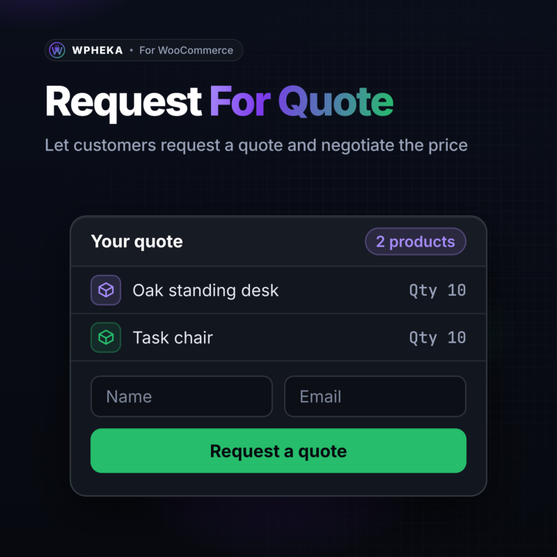 Request For Quote: let customers request a quote and negotiate the price, with a quote list and its request form.